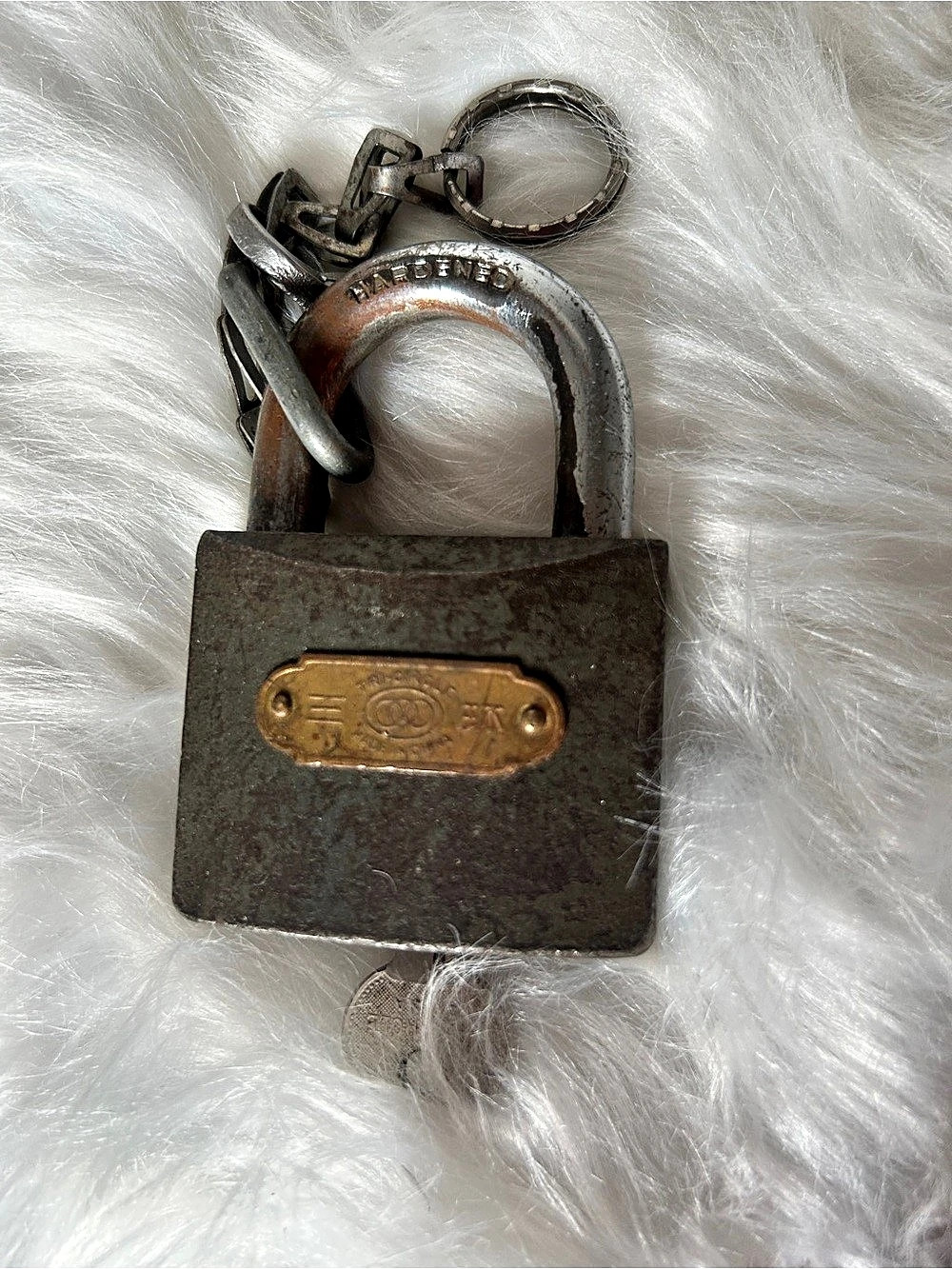 Vintage Padlock Keychain Brown & Gold